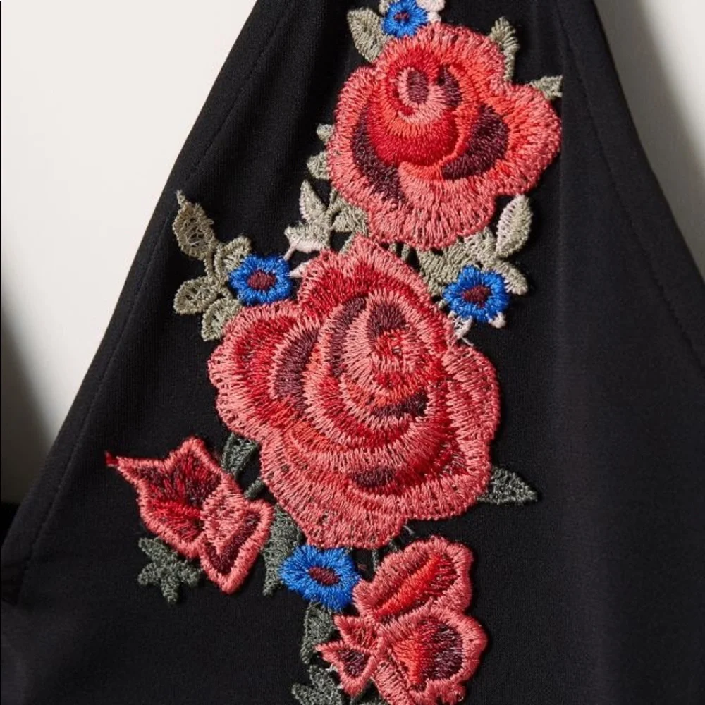 Black Body Suit with Embroidery Roses - Picture 4 of 4